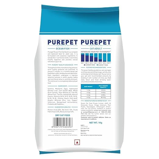 Purepet Adult Dry Cat Food 1kg | Ocean Fish Flavour | Hairball Protection | Heart Care with Taurine | Skin & Coat Health