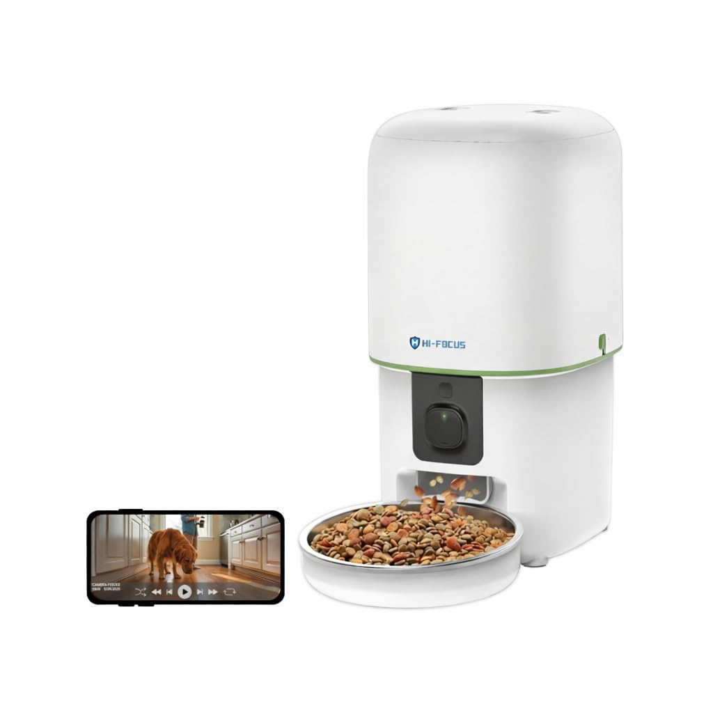 HI Focus 4L Smart Automatic Pet Feeder with 1080p HD Camera - Wi-Fi App Control, Two-Way Audio, Night Vision & Scheduled Feeding for Cats & Dogs