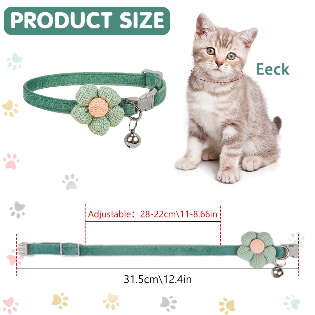 Qpets Cat Collar with Bell | Crochet Flower Design | Quick Release Adjustable | 38-46cm | Soft Plush | Cute Pink Flower | Safe Breakaway Collar for Cats & Small Pets