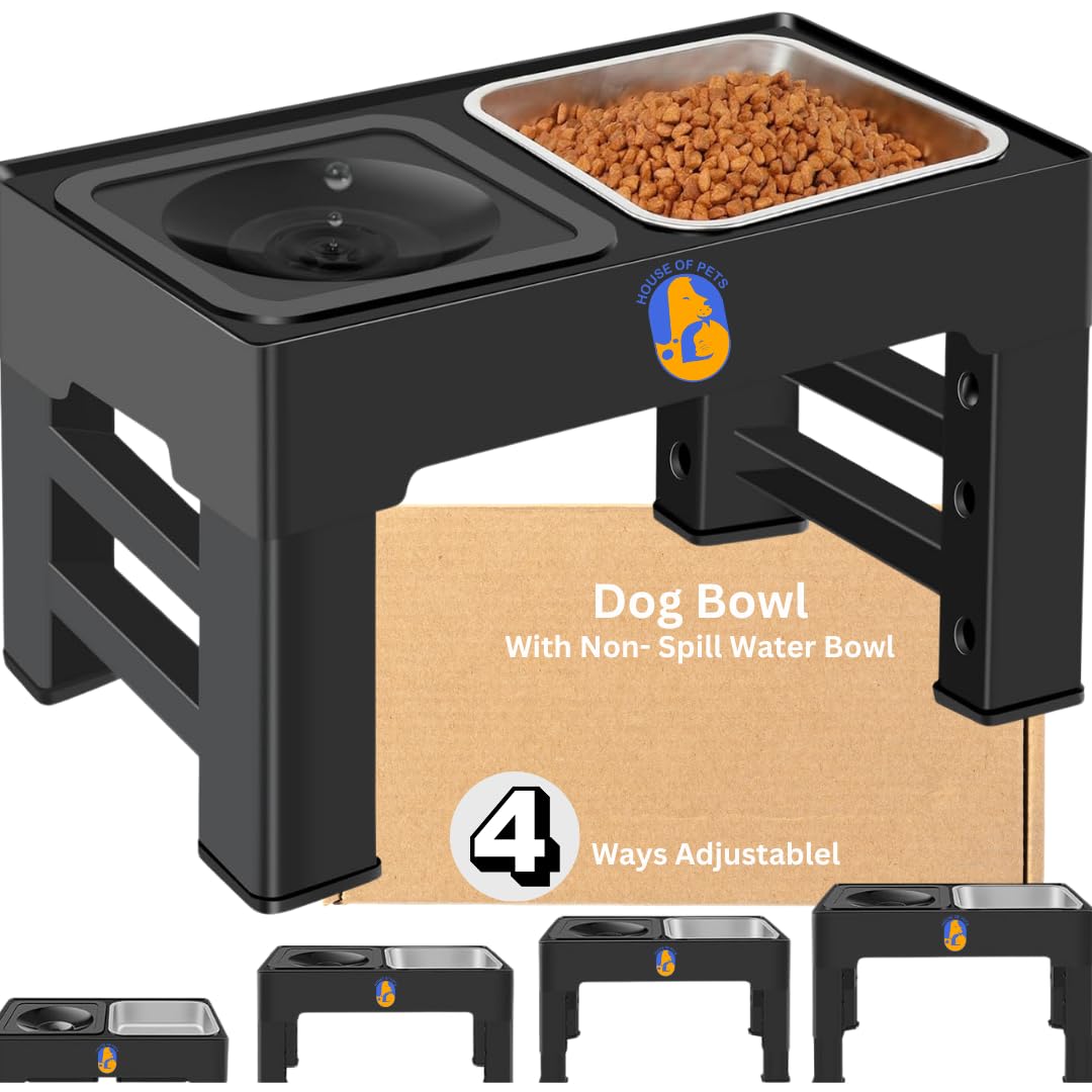 Elevated Adjustable Dog Food Bowl with Stainless Steel Bowls - Raised Feeder for Small Medium Large Dogs