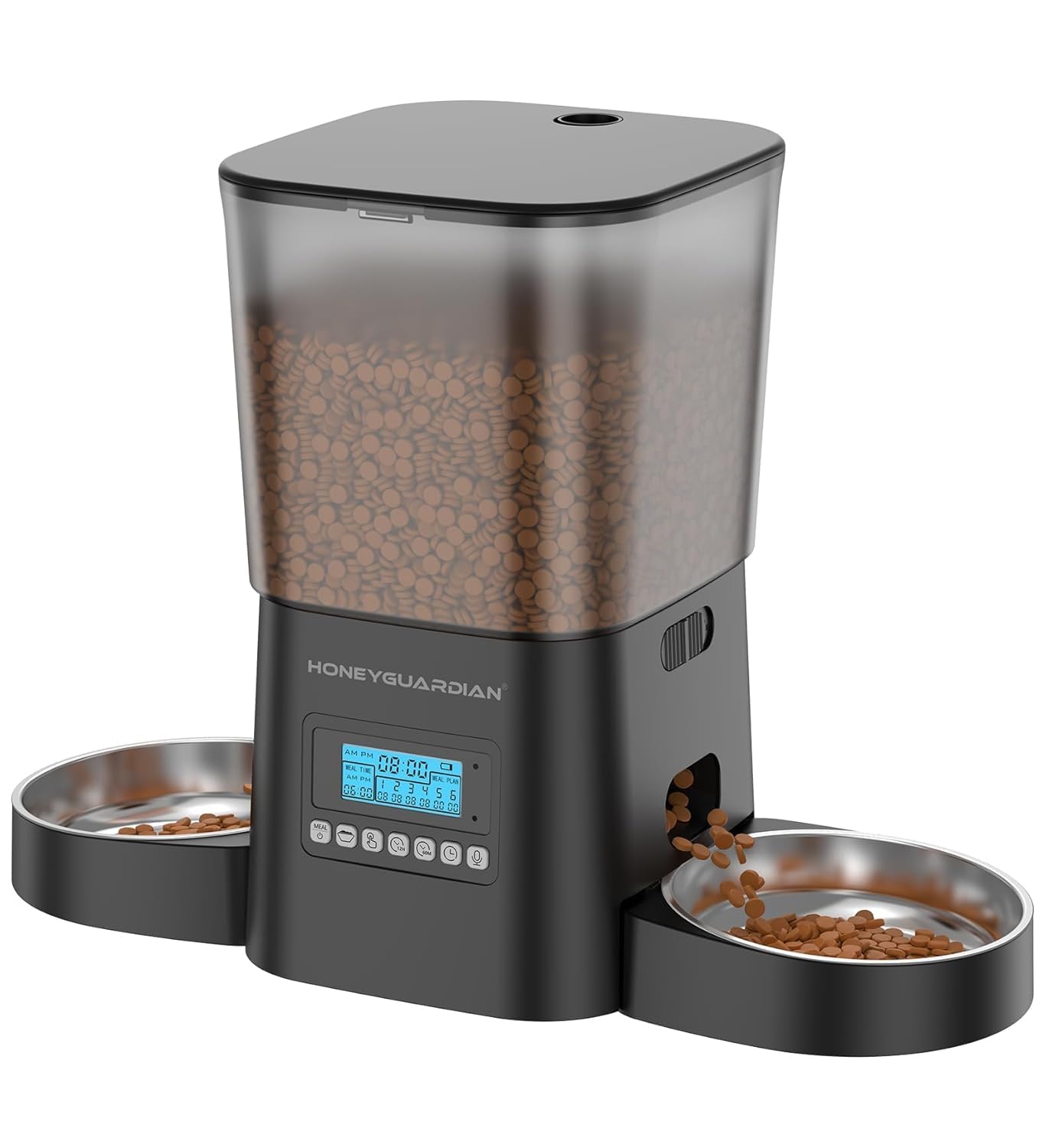 HoneyGuaridan Automatic Dog Feeder for 2 Dogs | 3.5L Pet Food Feeder with 2 Stainless Steel Bowls | 1-6 Meals with Portion Control, Voice Recorder, Dual Power for Cat & Dog
