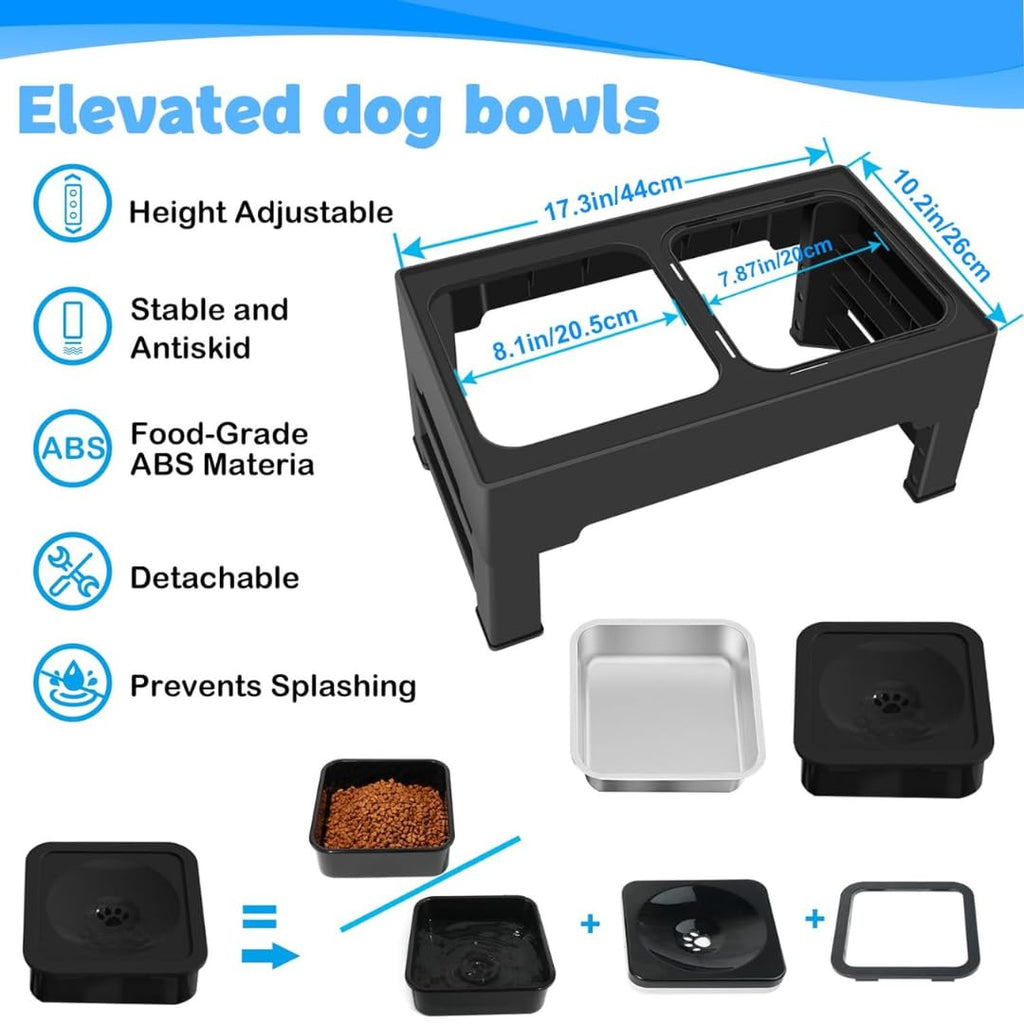 Elevated Adjustable Dog Food Bowl with Stainless Steel Bowls - Raised Feeder for Small Medium Large Dogs