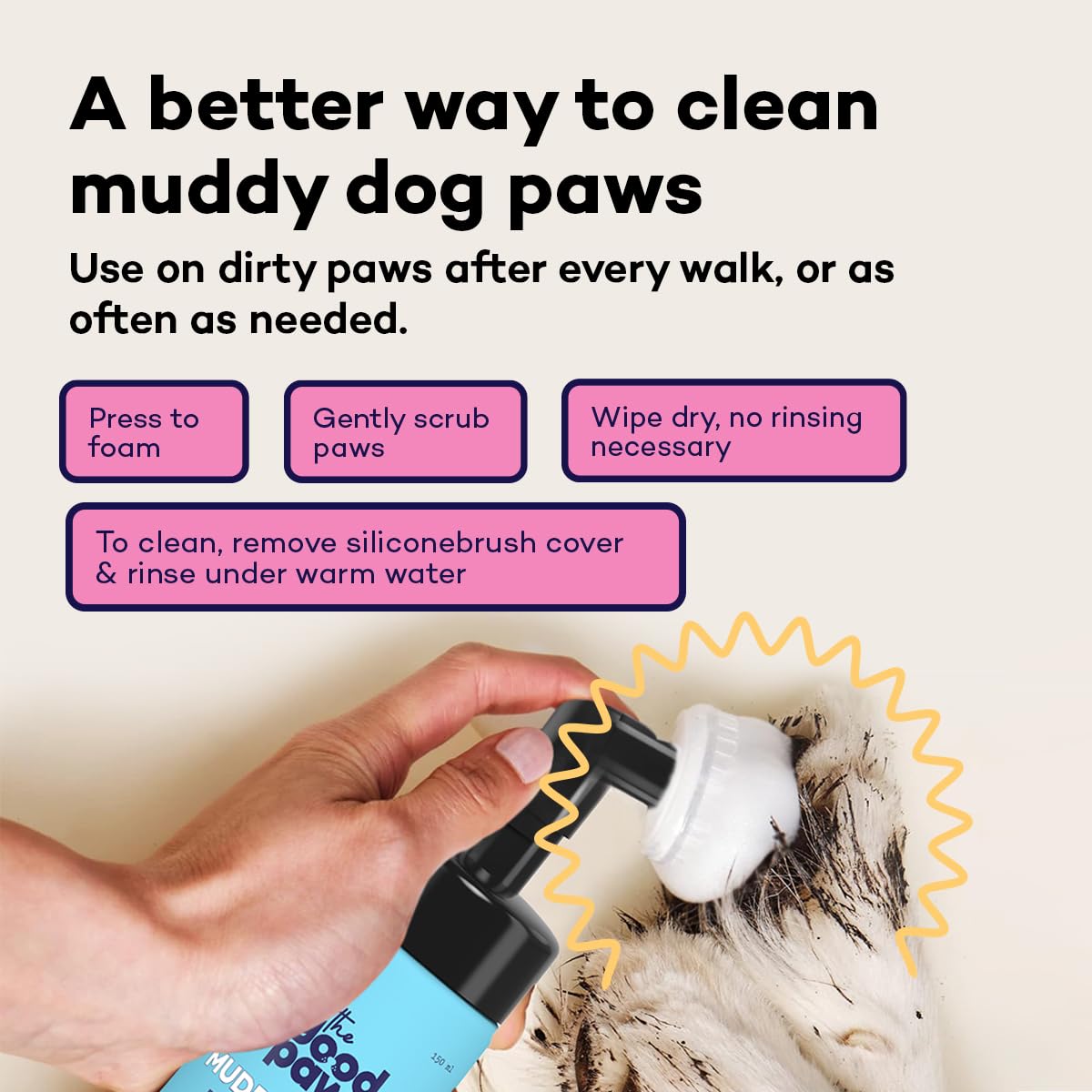 Good Paws Dog Paw Cleanser | 150ml | Allergen-Free & Paraben-Free | No Rinse & Quick Dry | Oat Extract, Aloe Vera, Green Tea & Tea Tree Oil | Moisturizes & Soothes Itchy Paws | Dogs & Cats