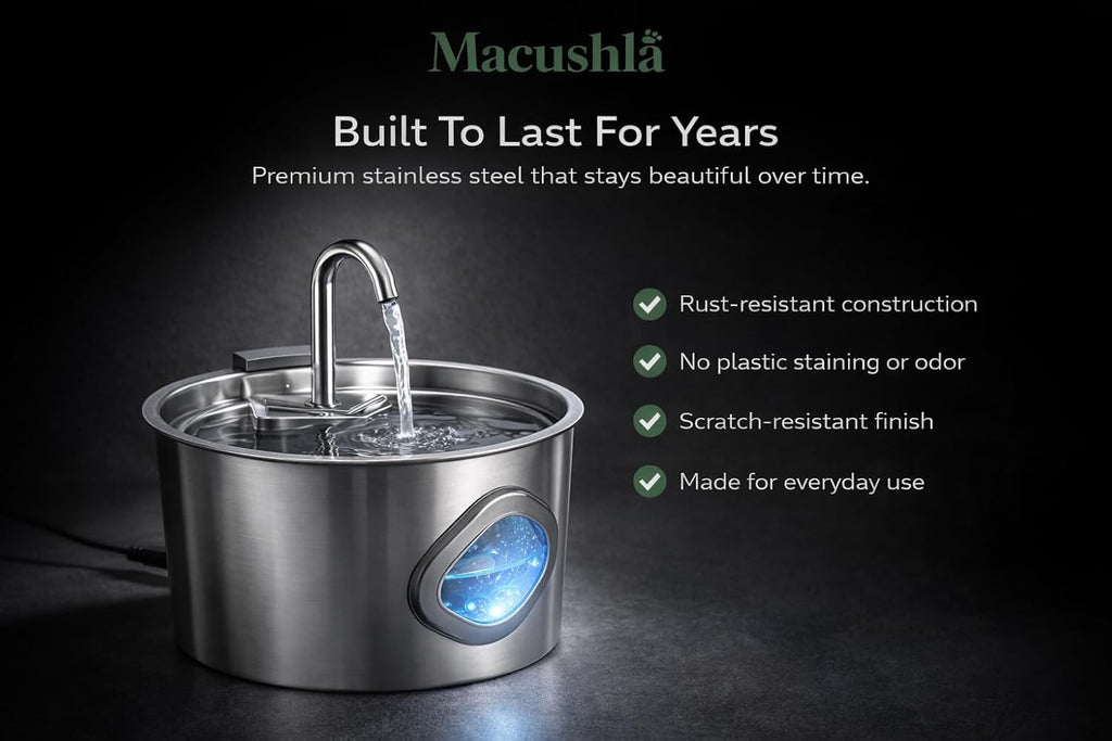 Macushla 3.2L Stainless Steel Cat Water Fountain with LED - Automatic Pet Drinking Fountain for Cats & Small Dogs