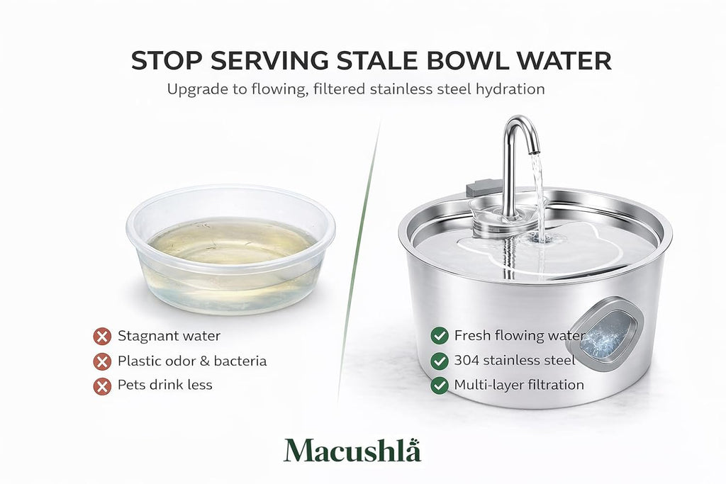 Macushla 3.2L Stainless Steel Cat Water Fountain with LED - Automatic Pet Drinking Fountain for Cats & Small Dogs