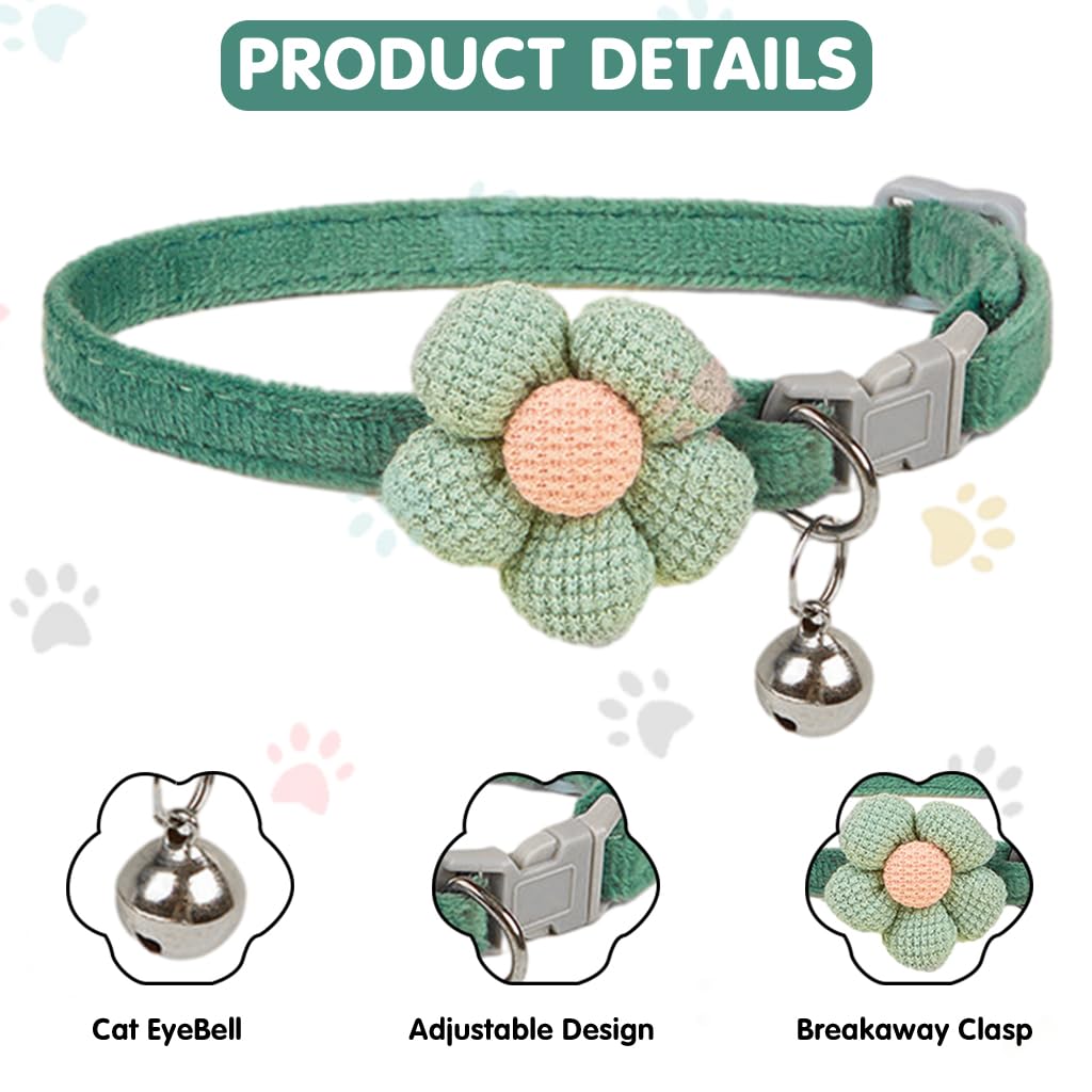 Qpets Cat Collar with Bell | Crochet Flower Design | Quick Release Adjustable | 38-46cm | Soft Plush | Cute Pink Flower | Safe Breakaway Collar for Cats & Small Pets