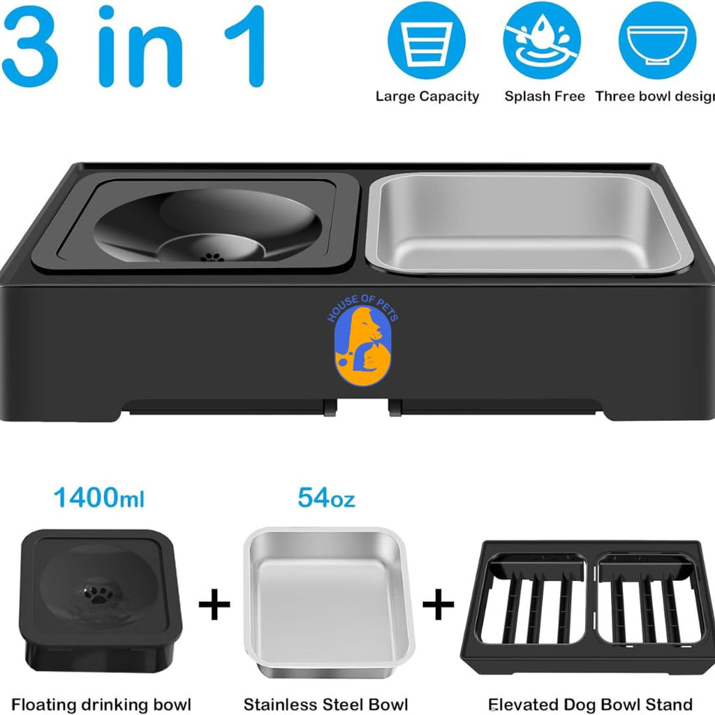 Elevated Adjustable Dog Food Bowl with Stainless Steel Bowls - Raised Feeder for Small Medium Large Dogs