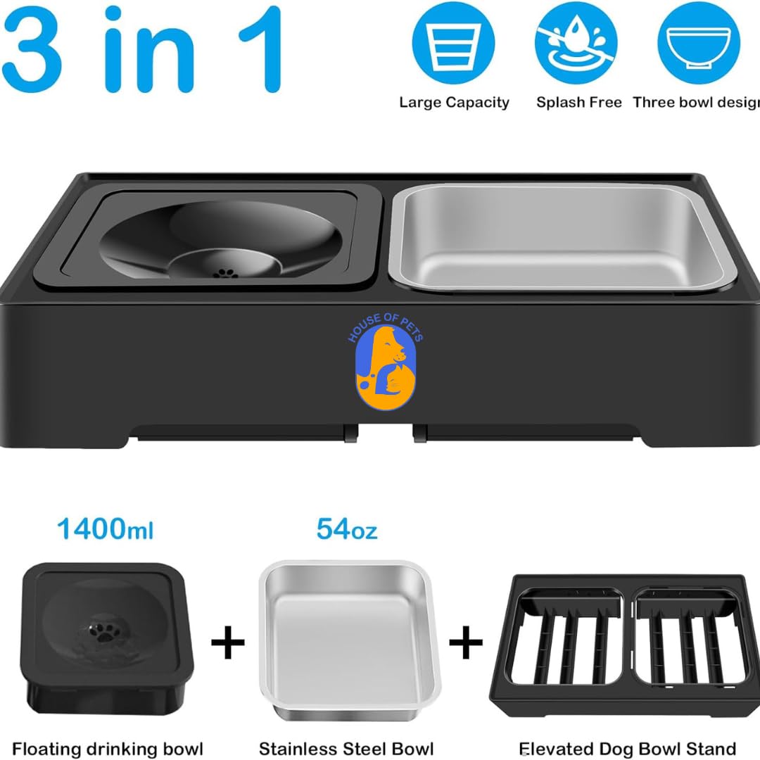 Elevated Adjustable Dog Food Bowl with Stainless Steel Bowls - Raised Feeder for Small Medium Large Dogs