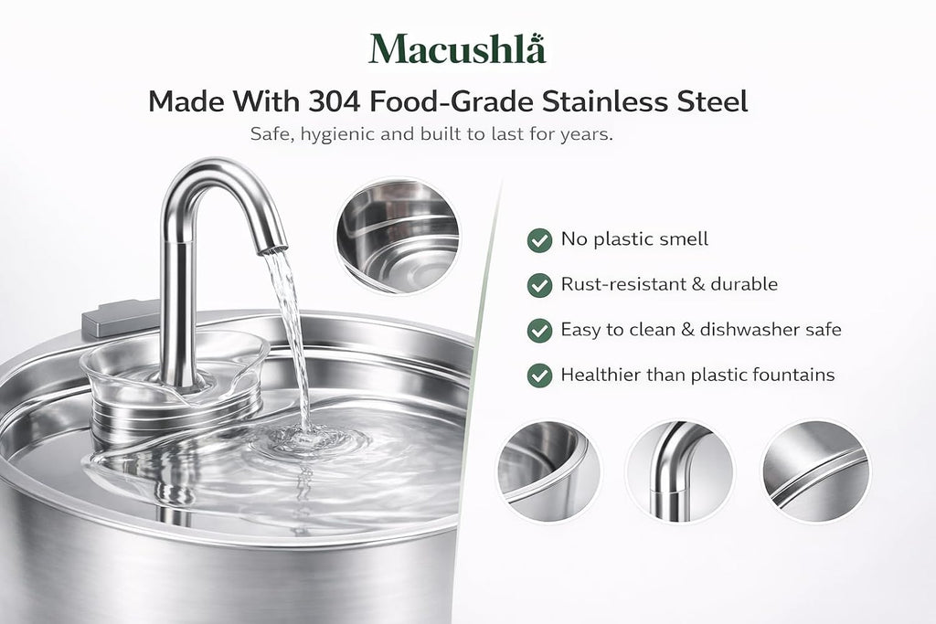 Macushla 3.2L Stainless Steel Cat Water Fountain with LED - Automatic Pet Drinking Fountain for Cats & Small Dogs