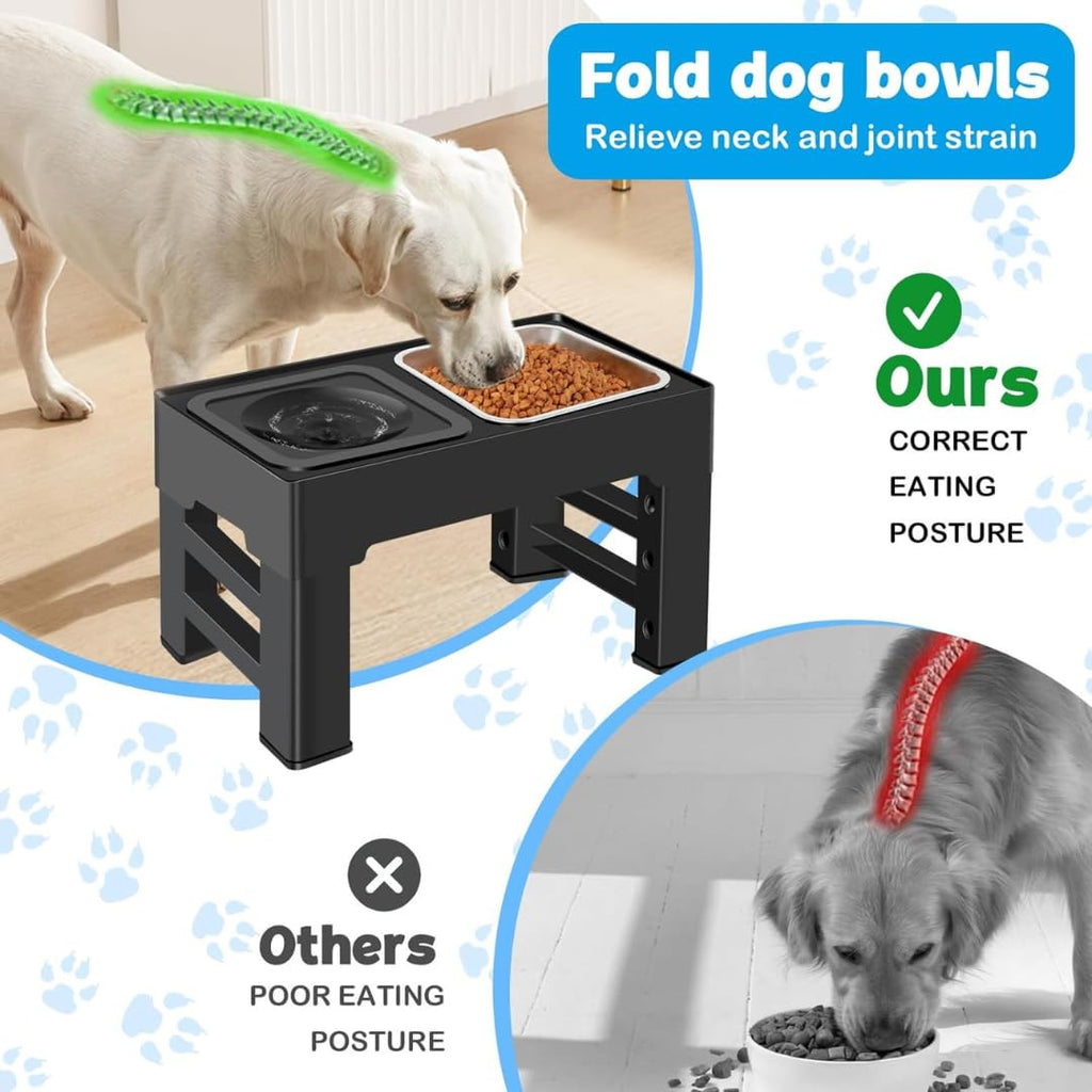 Elevated Adjustable Dog Food Bowl with Stainless Steel Bowls - Raised Feeder for Small Medium Large Dogs