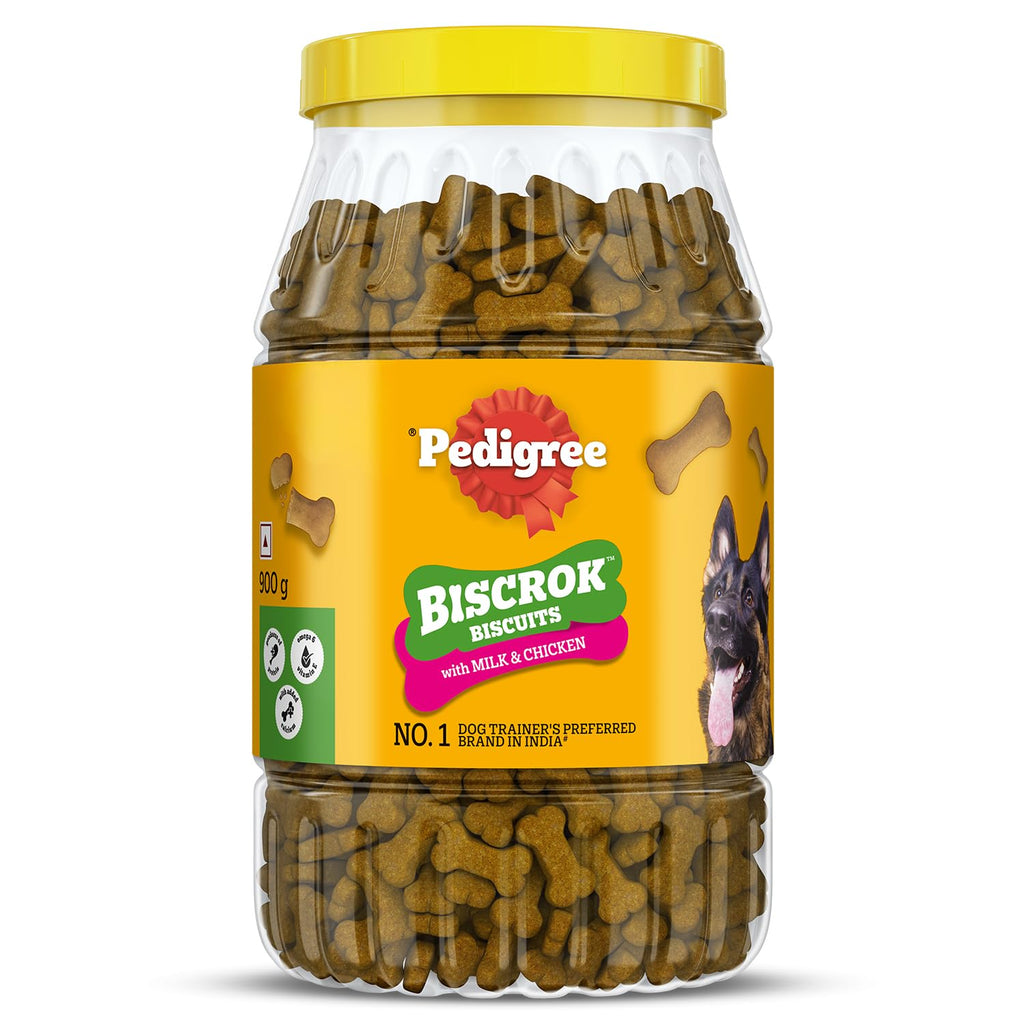 Pedigree Biscrok Biscuits Dog Treats | 1kg | Chicken Flavour | Source of Calcium | 15% Protein | Bone-Shaped Crunchy Treats Above 4 Months