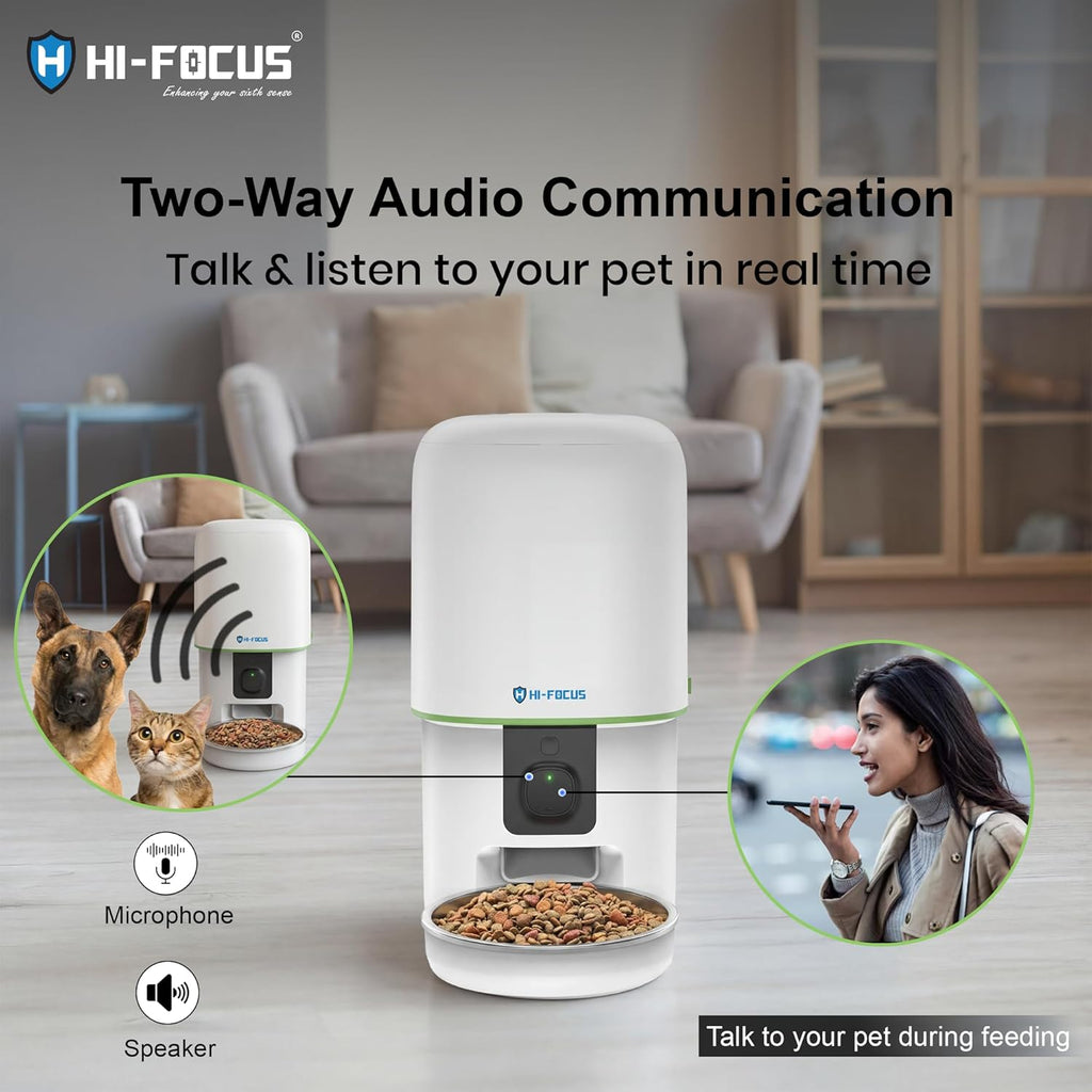 HI Focus 4L Smart Automatic Pet Feeder with 1080p HD Camera - Wi-Fi App Control, Two-Way Audio, Night Vision & Scheduled Feeding for Cats & Dogs