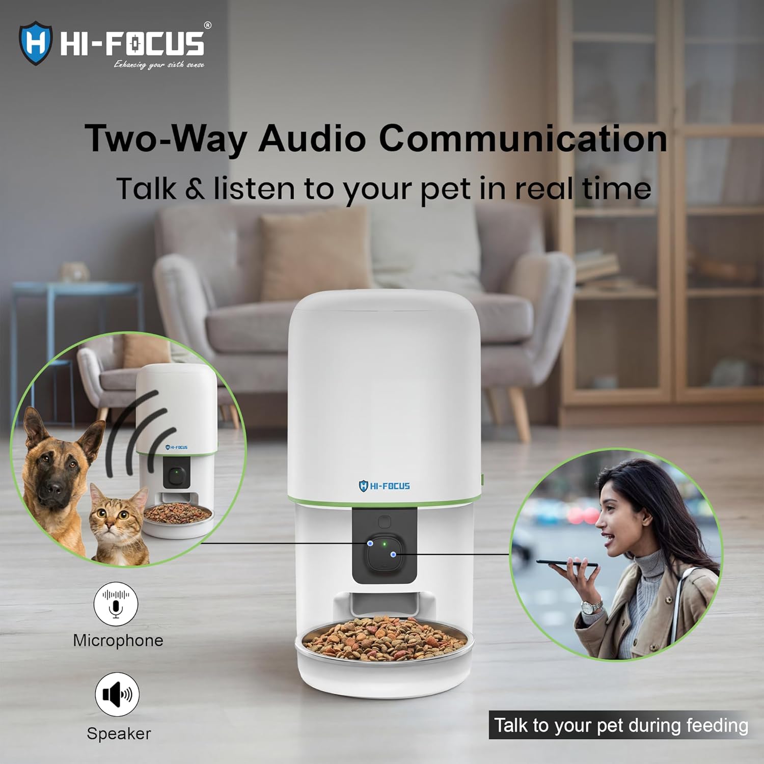 HI Focus 4L Smart Automatic Pet Feeder with 1080p HD Camera - Wi-Fi App Control, Two-Way Audio, Night Vision & Scheduled Feeding for Cats & Dogs