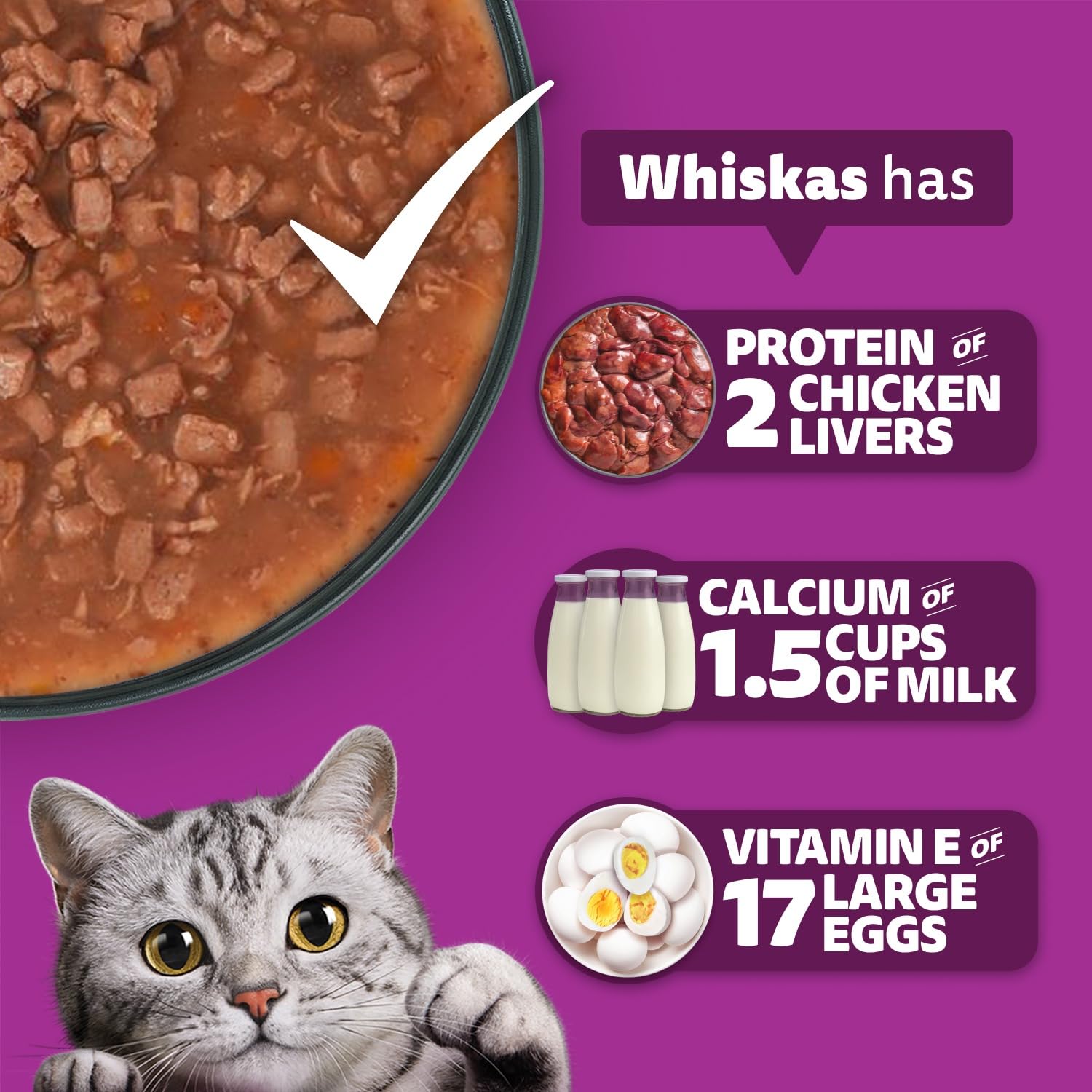 Whiskas Adult Wet Cat Food Tuna in Jelly | 1+ Years | Hydrating Food Made with Real Fish | Complete & Balanced Nutrition