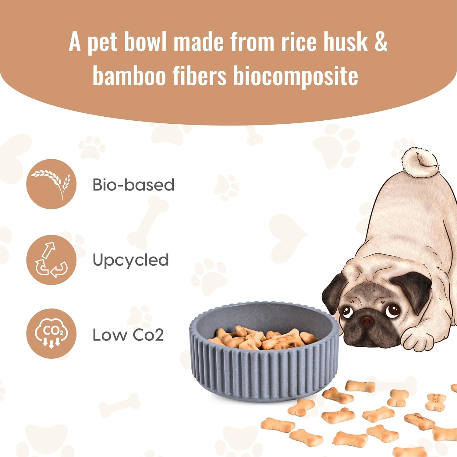 Eha Earth Friendly Ecocog Dog Food Bowl Set of 2 | 750ml & 500ml | Anti-Skid Pet Bowl Made with Rice Husk Biocomposites | Azure