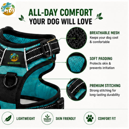 Cuddly Beans Adjustable Dog Harness for Small Medium Large Dogs | Soft Comfortable Breathable Harness | No-Pull Design with D-Ring | Puppy Harness Vest for Walking Training | Multiple Colors