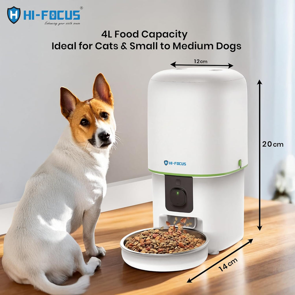HI Focus 4L Smart Automatic Pet Feeder with 1080p HD Camera - Wi-Fi App Control, Two-Way Audio, Night Vision & Scheduled Feeding for Cats & Dogs