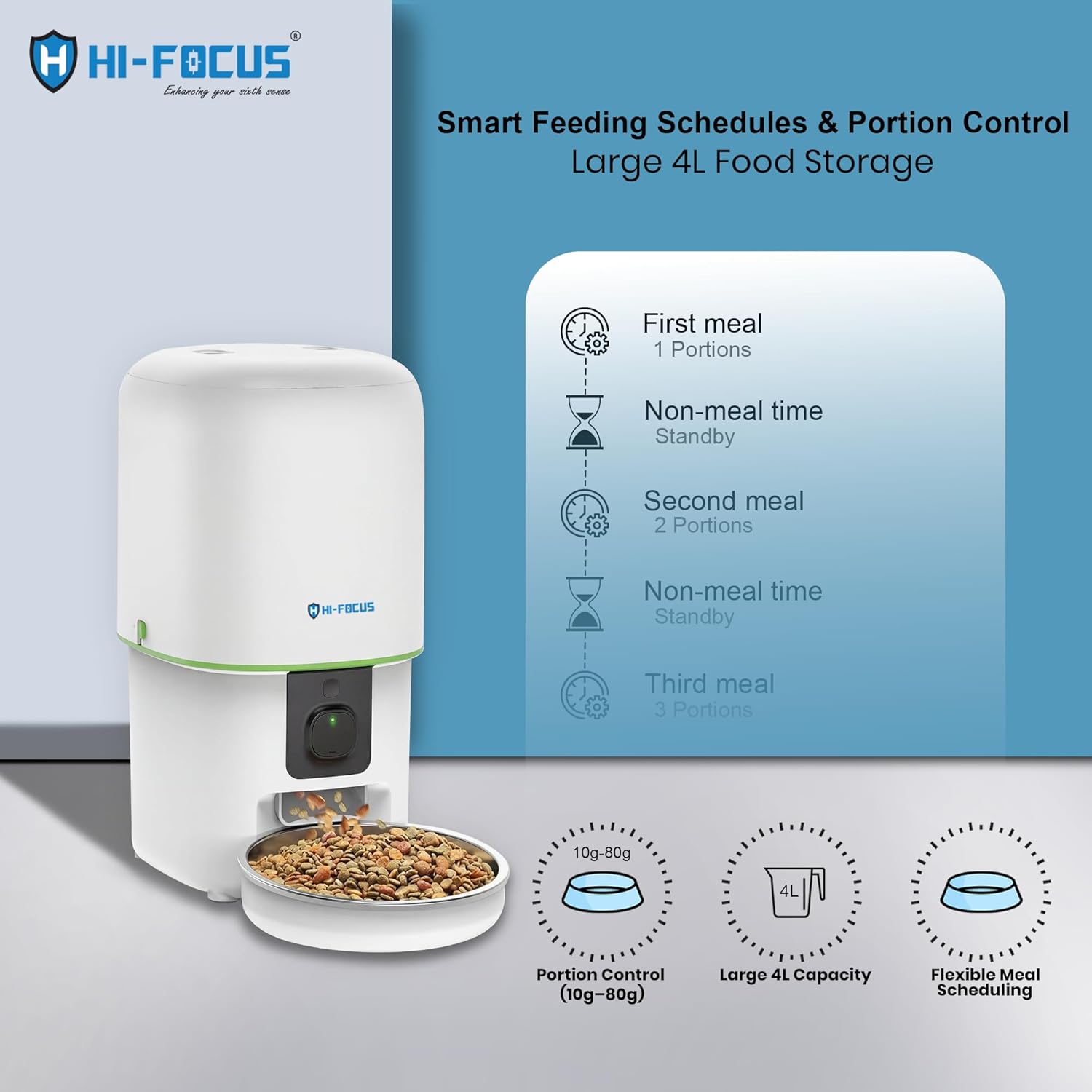 HI Focus 4L Smart Automatic Pet Feeder with 1080p HD Camera - Wi-Fi App Control, Two-Way Audio, Night Vision & Scheduled Feeding for Cats & Dogs