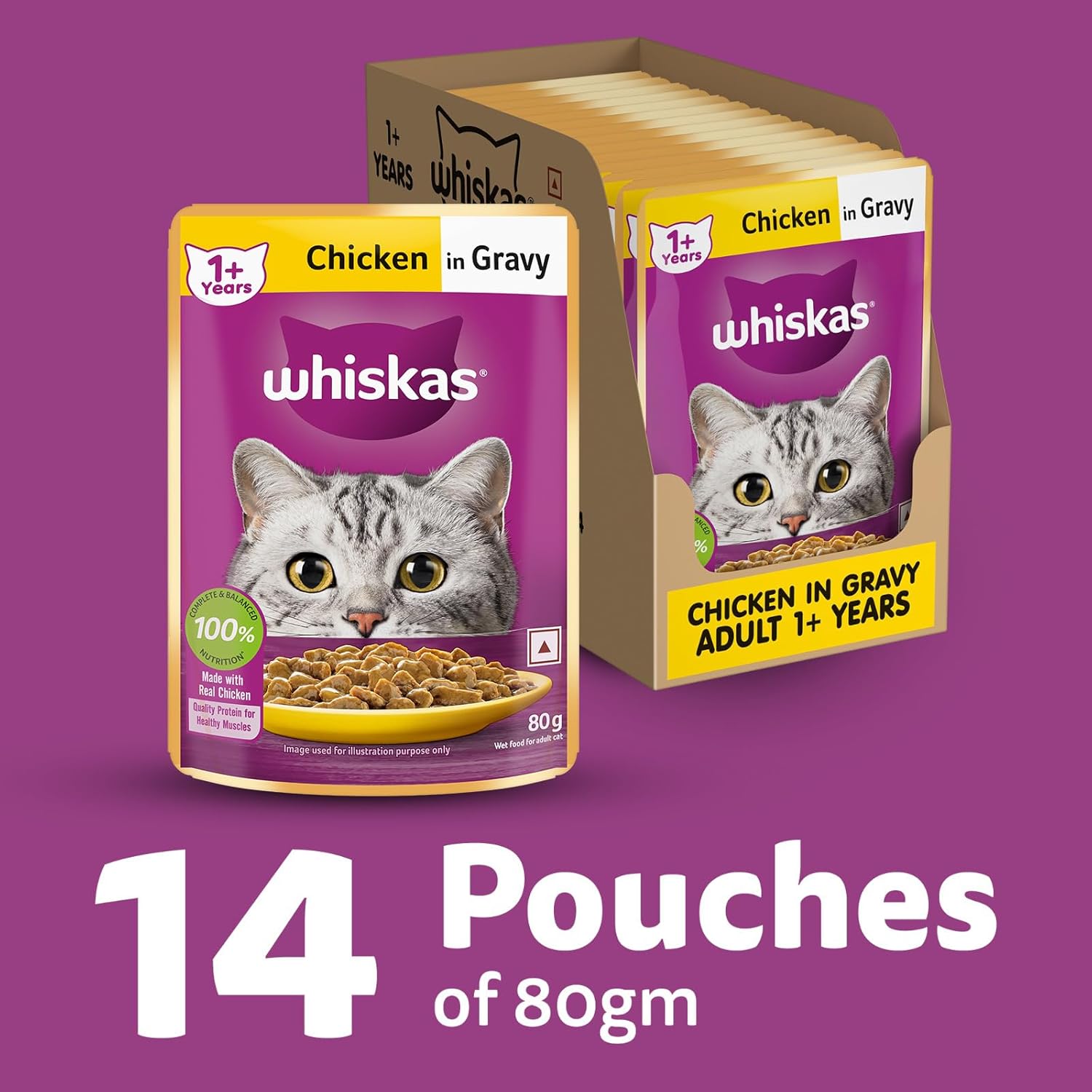 Whiskas Adult Wet Cat Food Tuna in Jelly | 1+ Years | Hydrating Food Made with Real Fish | Complete & Balanced Nutrition