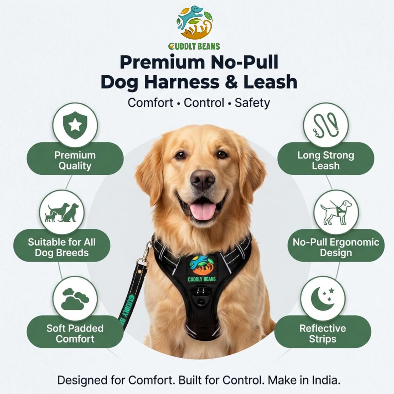 Cuddly Beans Adjustable Dog Harness for Small Medium Large Dogs | Soft Comfortable Breathable Harness | No-Pull Design with D-Ring | Puppy Harness Vest for Walking Training | Multiple Colors