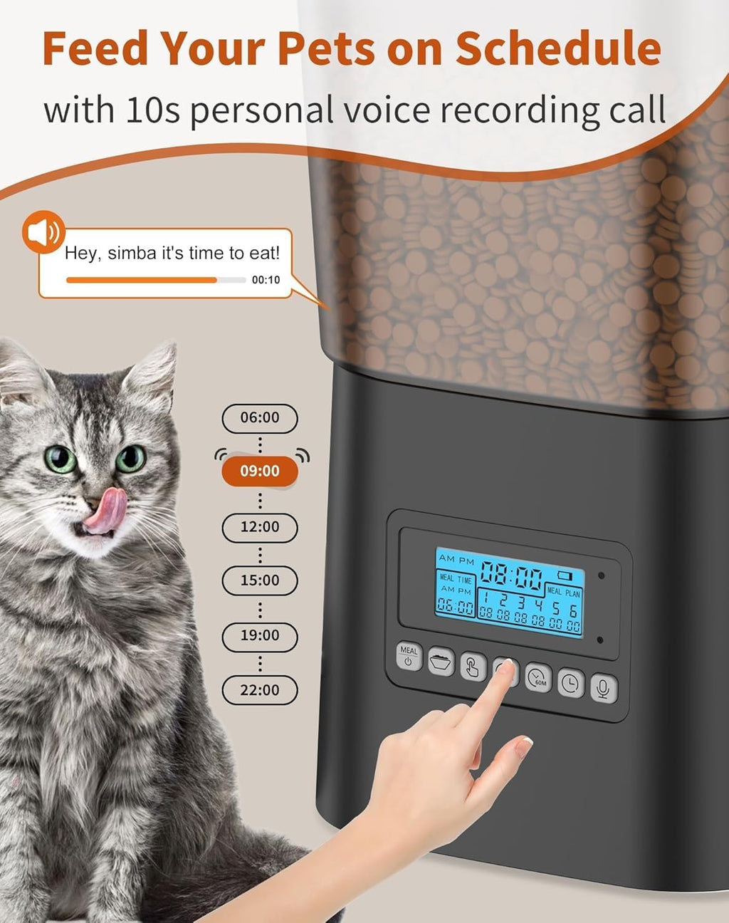 HoneyGuaridan Automatic Dog Feeder for 2 Dogs | 3.5L Pet Food Feeder with 2 Stainless Steel Bowls | 1-6 Meals with Portion Control, Voice Recorder, Dual Power for Cat & Dog