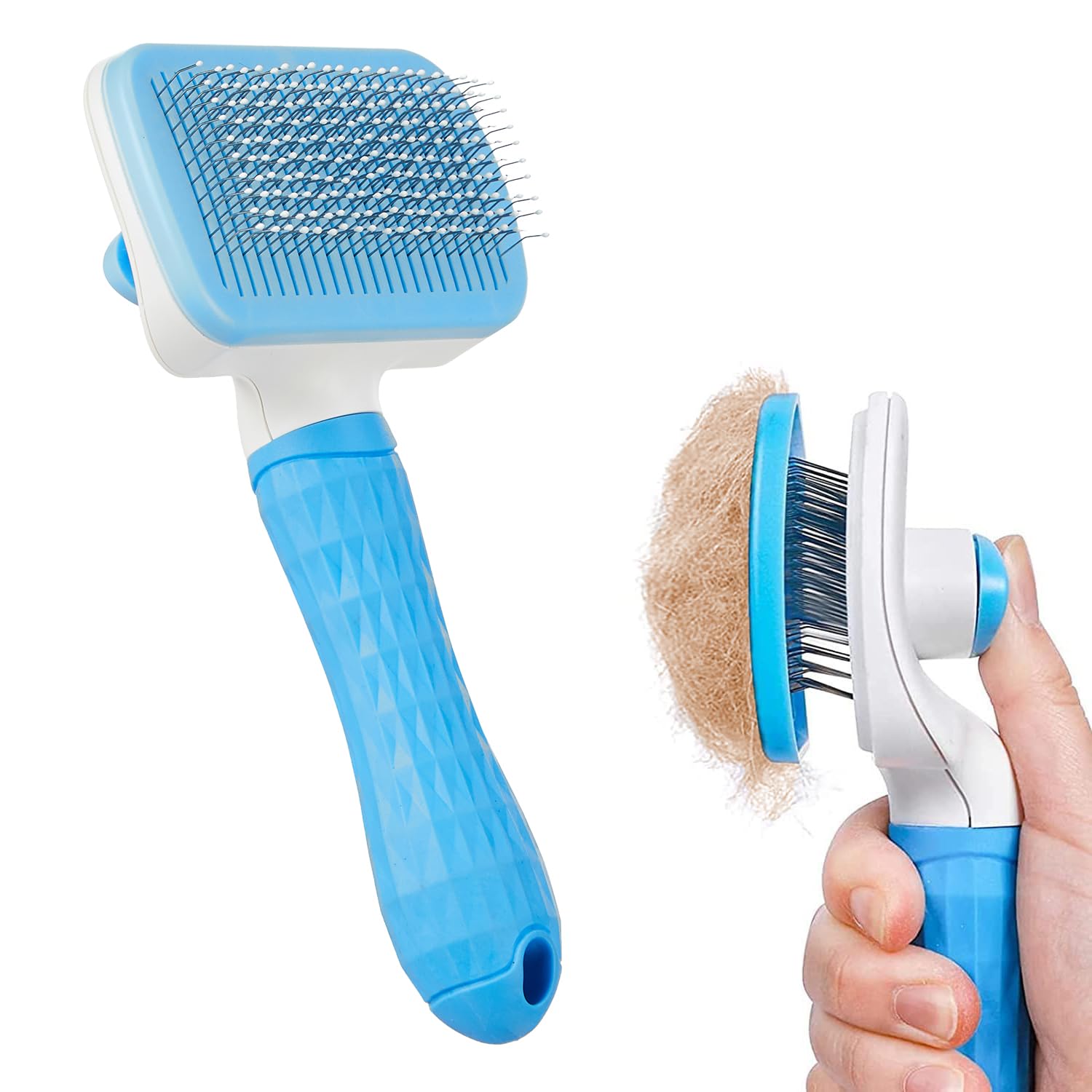 Basics Self Cleaning Slicker Pet Grooming Brush | Pet Cleaning Tool for Dogs, Cats, Rabbits & All Pets | Rectangular Shape with One-Click Cleaning