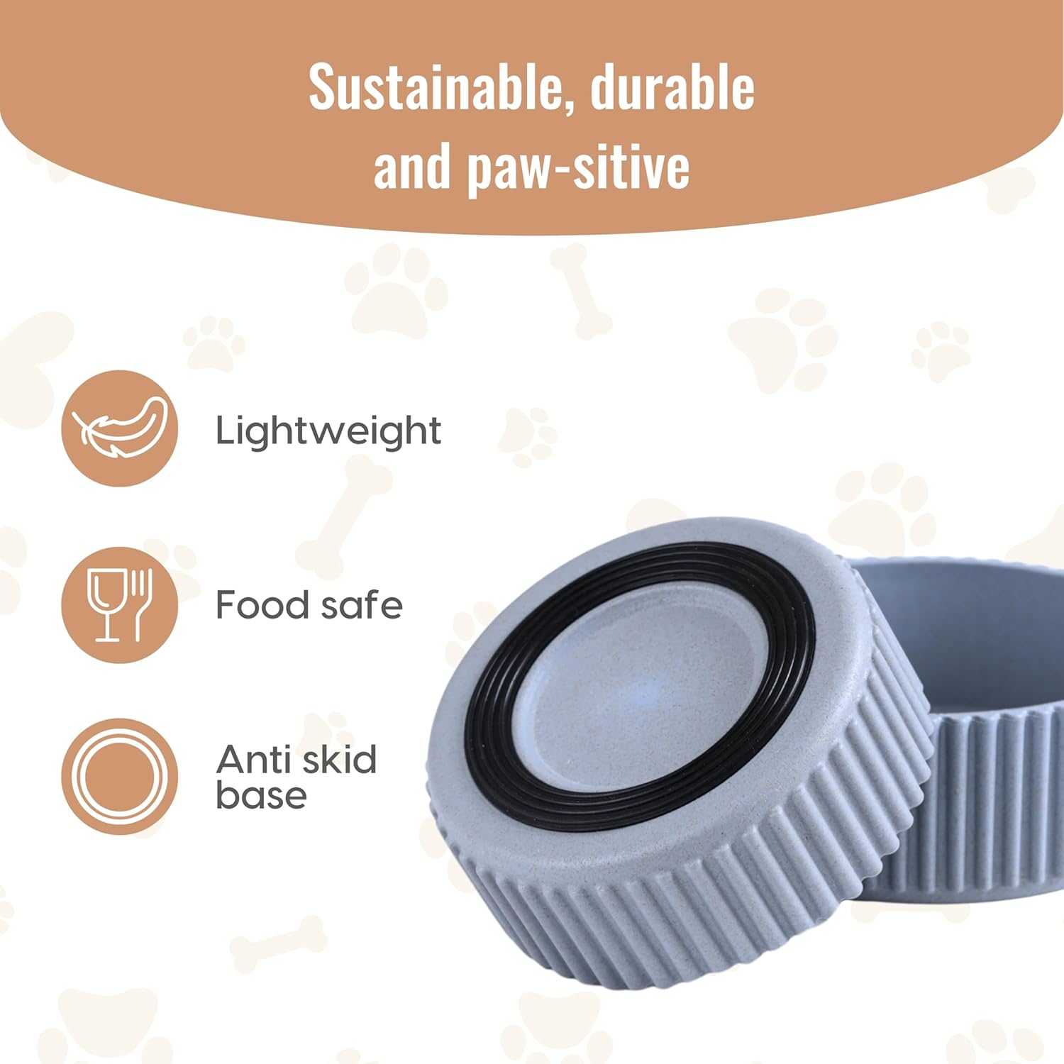 Eha Earth Friendly Ecocog Dog Food Bowl Set of 2 | 750ml & 500ml | Anti-Skid Pet Bowl Made with Rice Husk Biocomposites | Azure