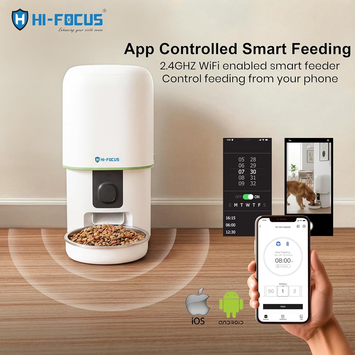 HI Focus 4L Smart Automatic Pet Feeder with 1080p HD Camera - Wi-Fi App Control, Two-Way Audio, Night Vision & Scheduled Feeding for Cats & Dogs