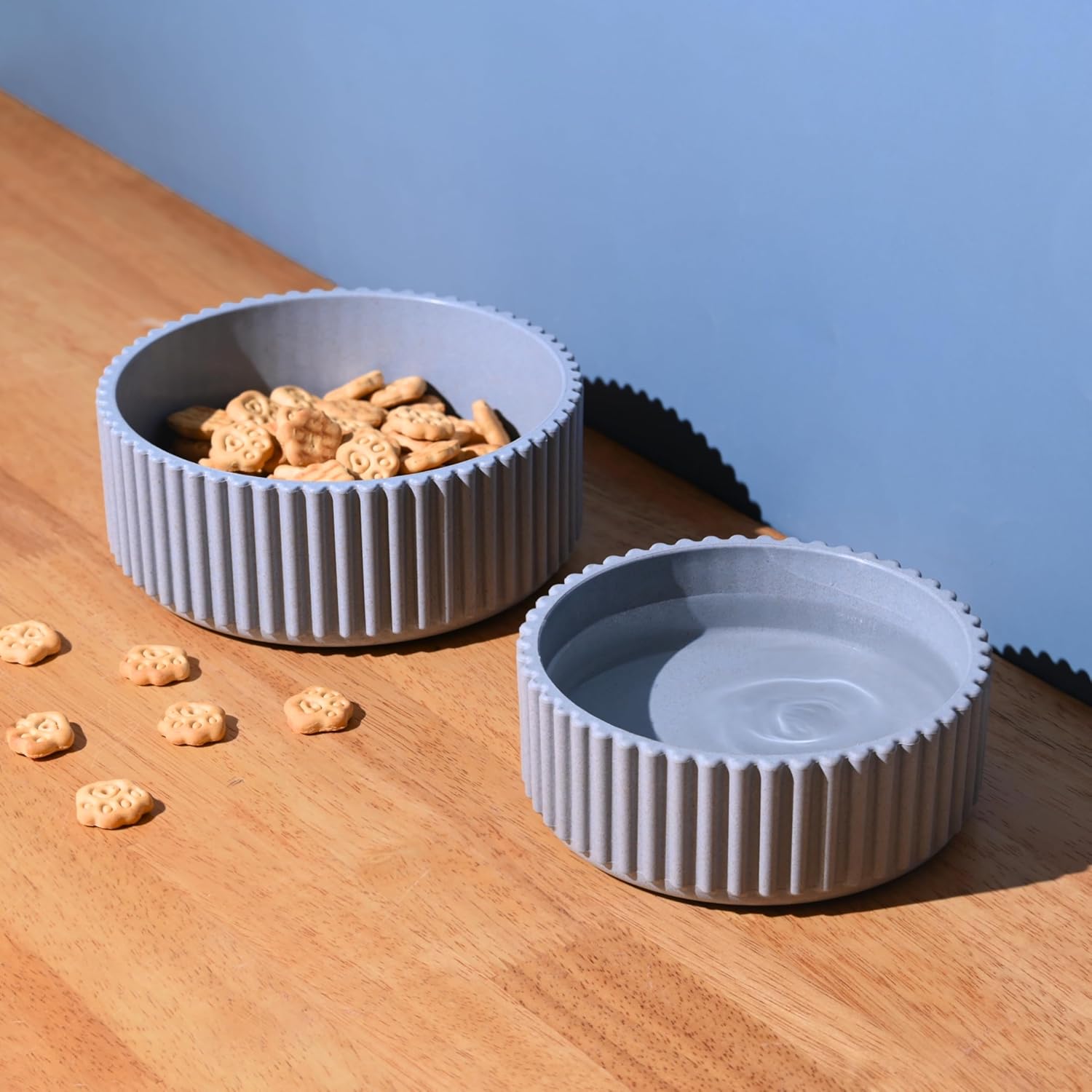 Eha Earth Friendly Ecocog Dog Food Bowl Set of 2 | 750ml & 500ml | Anti-Skid Pet Bowl Made with Rice Husk Biocomposites | Azure