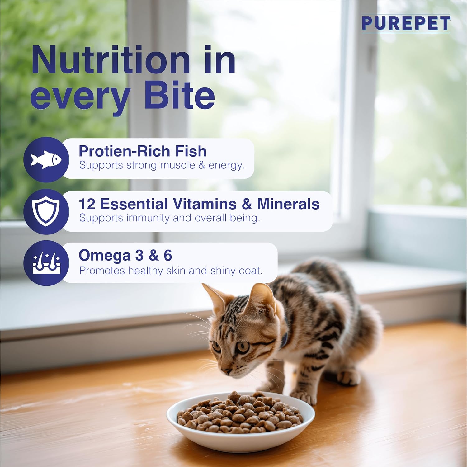 Purepet Adult Dry Cat Food 1kg | Ocean Fish Flavour | Hairball Protection | Heart Care with Taurine | Skin & Coat Health