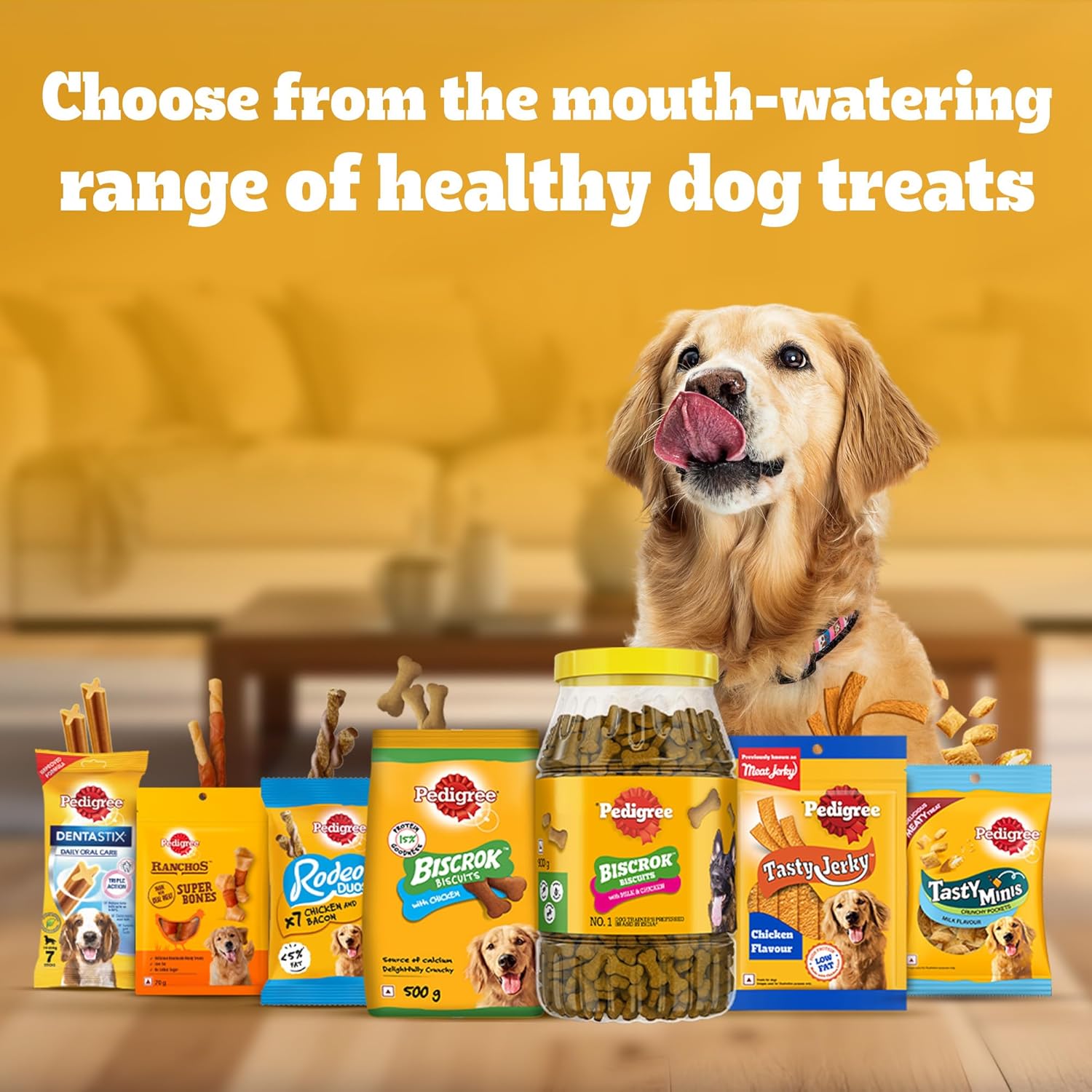 Pedigree Biscrok Biscuits Dog Treats | 1kg | Chicken Flavour | Source of Calcium | 15% Protein | Bone-Shaped Crunchy Treats Above 4 Months