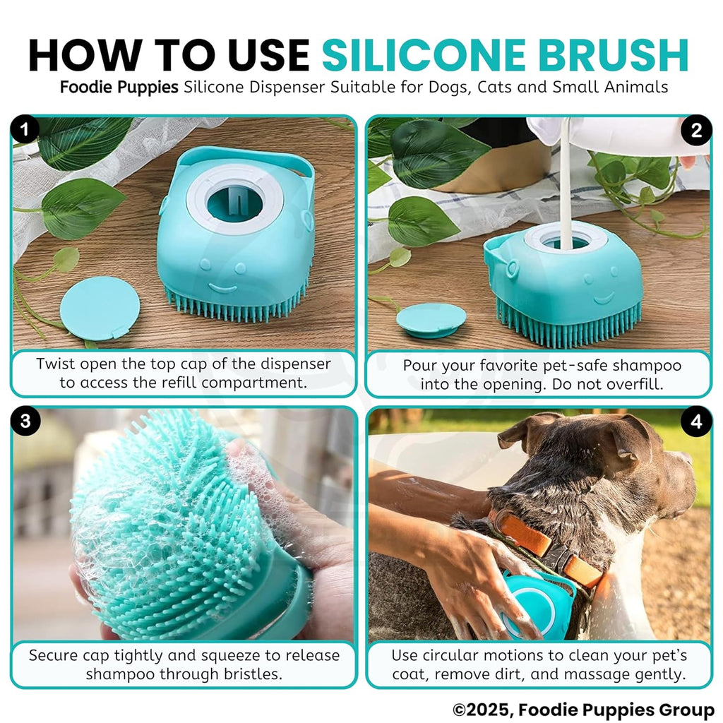 Foodie Puppies Dog Shampoo Dispenser Brush | Lemon Shaped Bath Scrubber | Shower Brush for Dogs Cats | Built-in Soap Dispenser | Soft Bristles | Easy Bathing for Pets